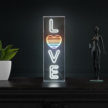 LOVE 8" X 24" Contemporary Glam Acrylic Box USB Operated LED Neon Light - JONATHAN Y